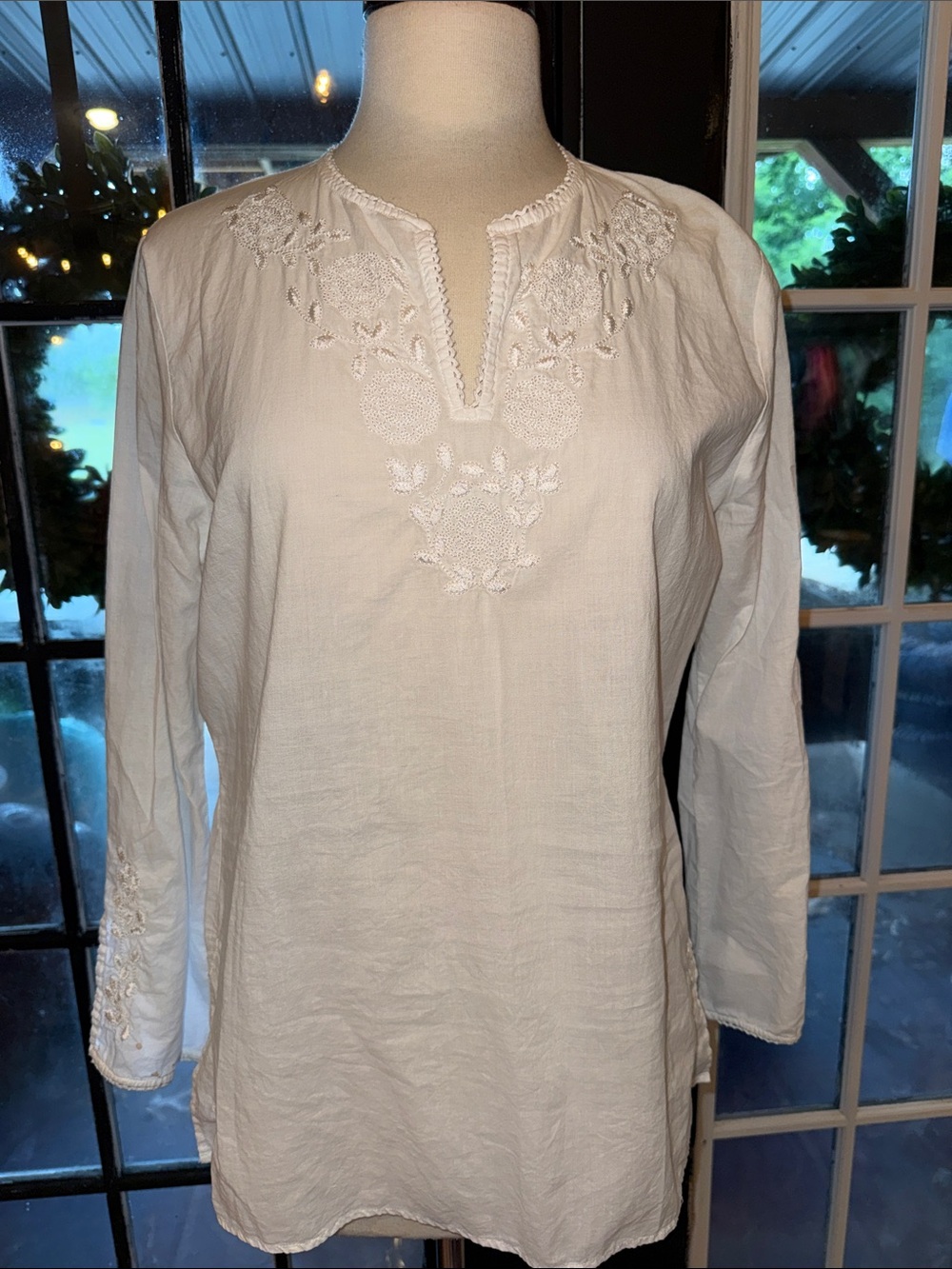 Ninety White Embroidered Split-Neck Tunic